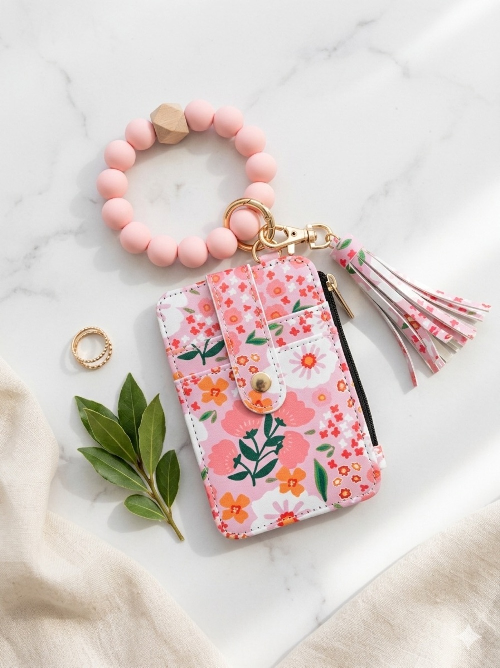 NWOT Boho Pink Floral Wristlet Card Holder Wallet - OS